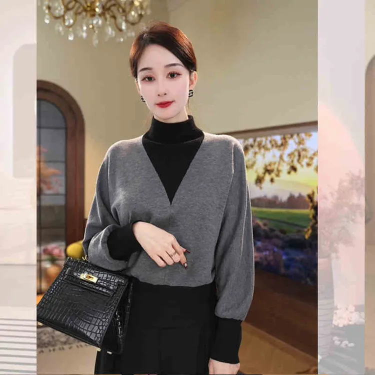 秋冬爆款洋气时尚高级感女士内搭羊打底衫超好看假两件加厚毛衣