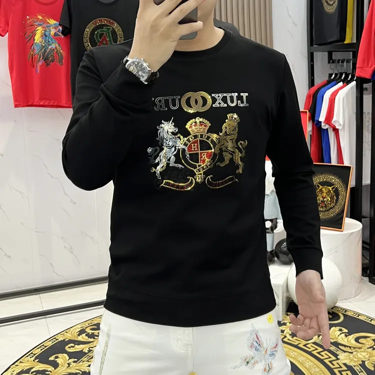 秋冬潮流时尚新款男士亮片轻奢长袖卫衣百搭休闲修身圆领男装上衣