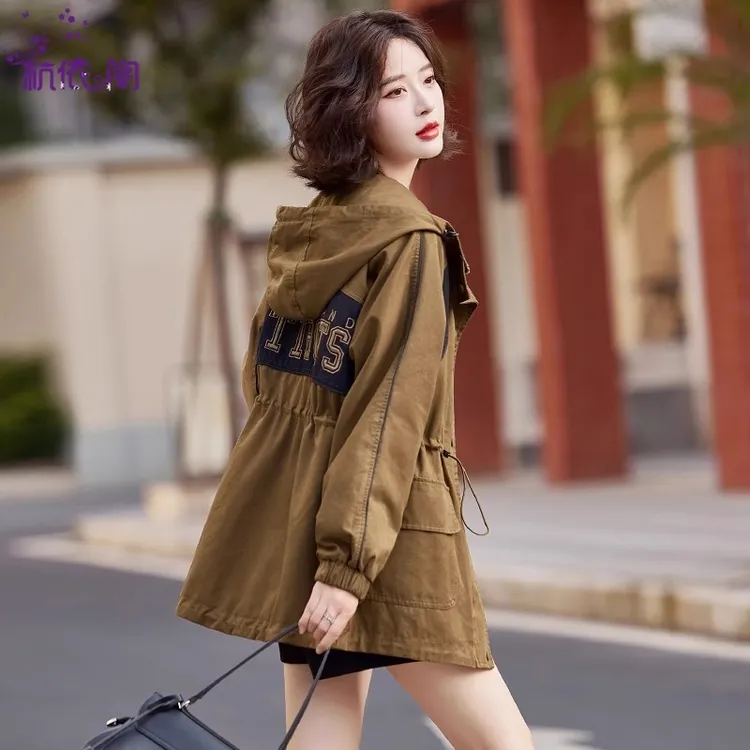短款风衣女2025秋季新款小个子抽绳收腰连帽气质韩版休闲春秋外套