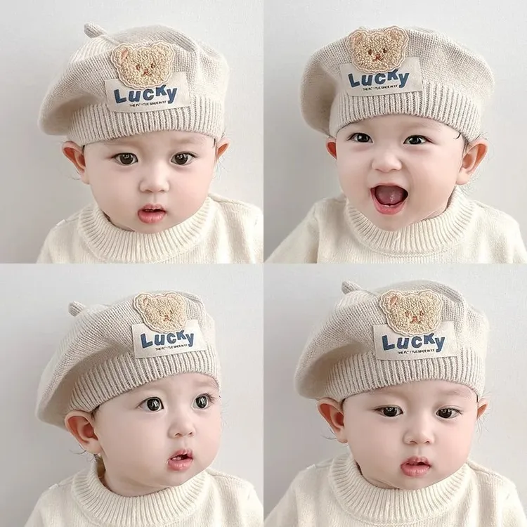 儿童贝雷帽秋冬季韩版小熊婴幼儿男童针织毛线画家帽潮公主帽洋气