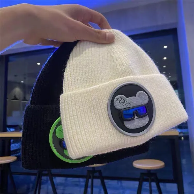 男童可爱卡通眼镜小熊毛线帽帽子学生毛线帽护耳保暖包头保暖男童