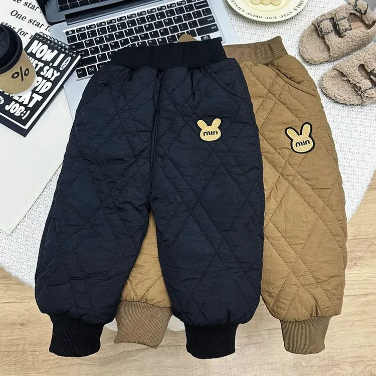 中小童三层加厚保暖长裤宝宝冬季一条过冬休闲绗线加绒外穿棉裤潮