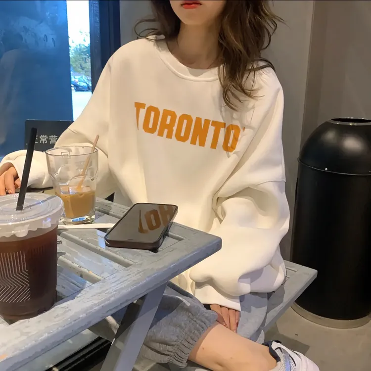 2025春秋新款韩版宽松字母圆领卫衣配休闲卫裤