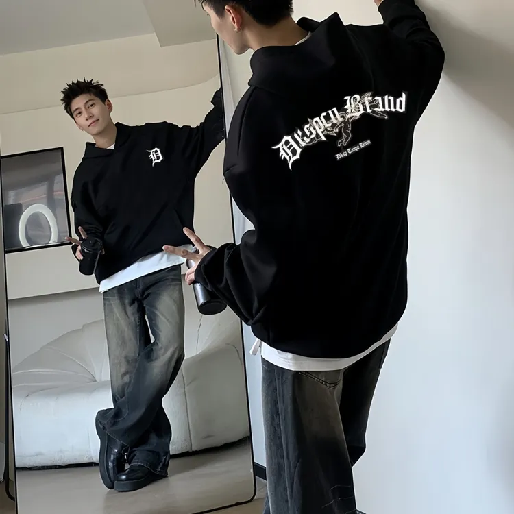 加绒保暖连帽卫衣外套男美式潮牌长袖帽衫休闲百搭男士套头上衣服