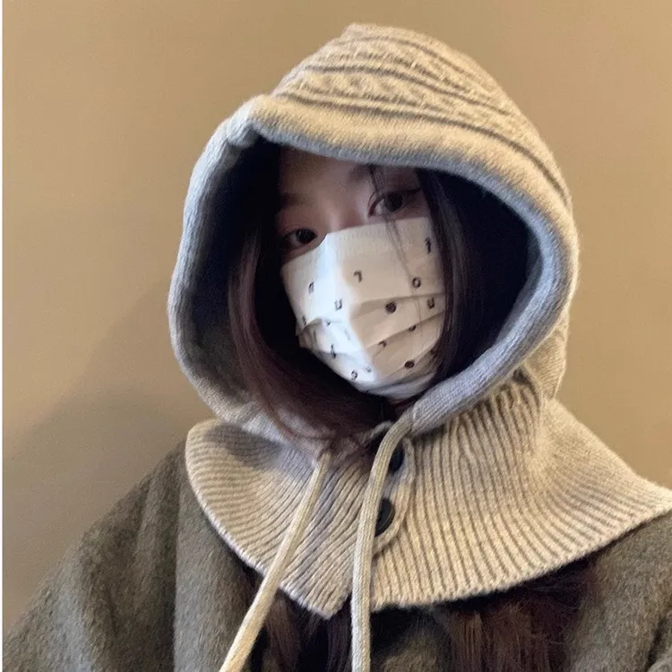 巴拉克拉法帽子女秋冬季2025新款保暖围脖两用一体护耳毛线针织帽