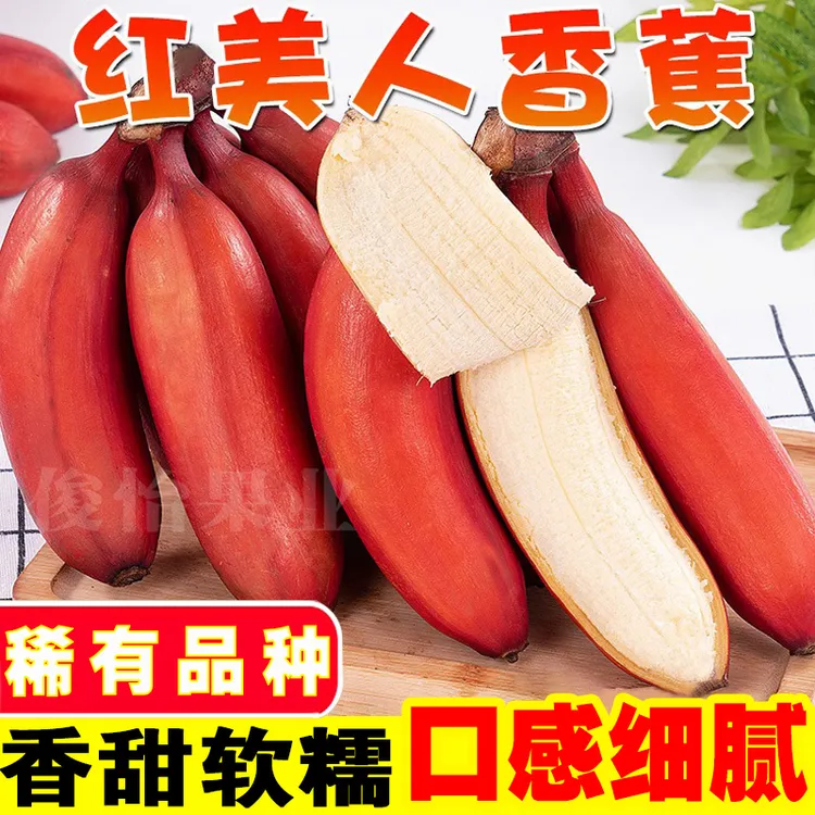 广西香甜红美人香蕉5/9斤美人蕉红皮蕉海南新鲜水果整箱批发俊怡