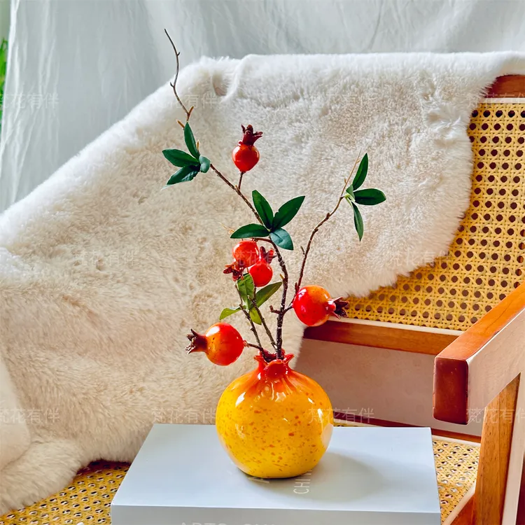 石榴果仿真简约创意室内软装花卉陶瓷花瓶客厅装饰道具拍照