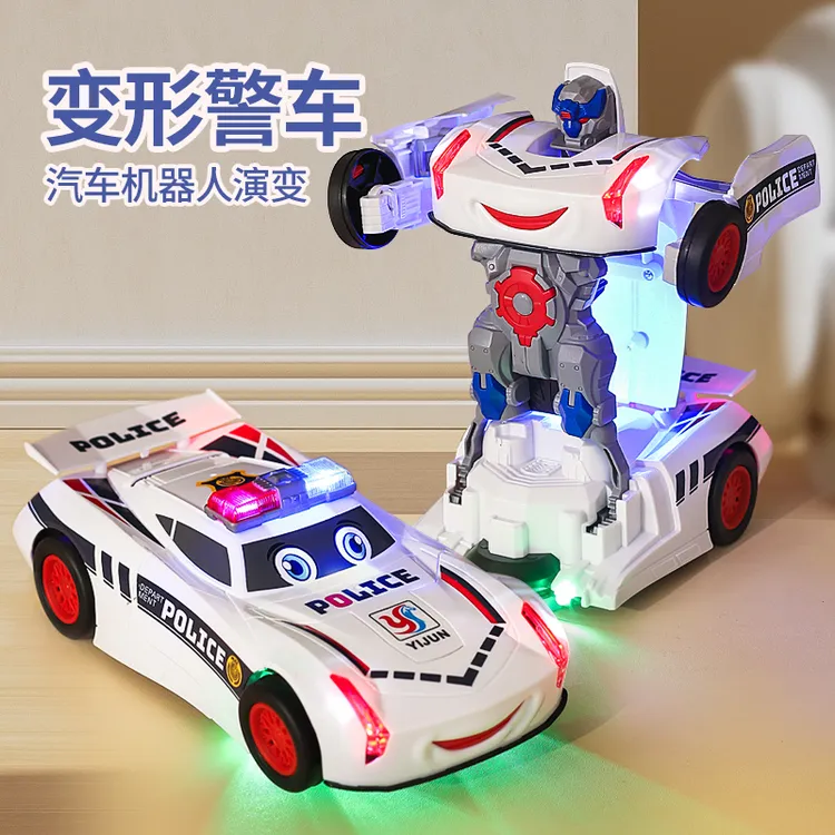 宝宝电动变形汽车机器人变形警车玩具万向行走音乐声光男女孩玩具