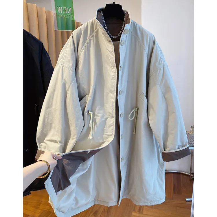 韩版高端气质欧货立领轻薄棉服女冬季中长款2024新款宽松夹棉风衣