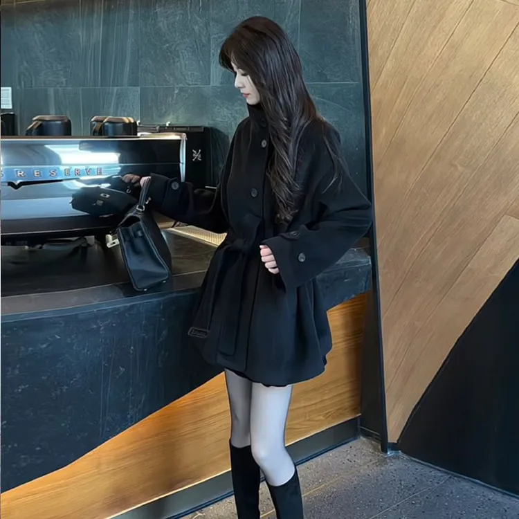 毛呢大衣女冬新款2024新款收腰显瘦气质设计感加厚法式呢子外套