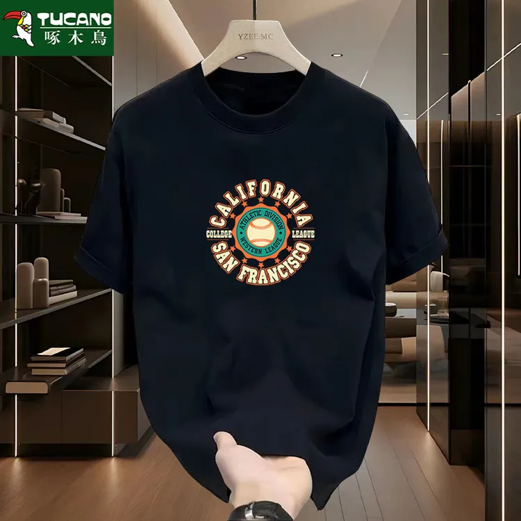 啄木鸟2025夏季重磅纯棉短袖t恤男潮流ins时尚百搭青少年圆领上衣