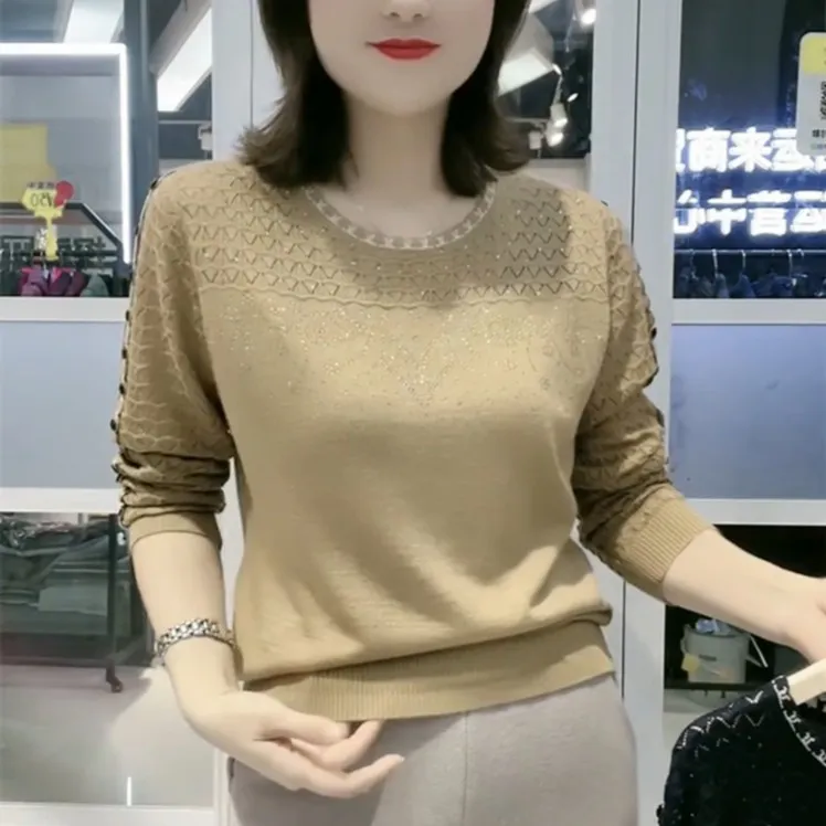 二八月穿打底衫妈妈装50岁针织毛衣打底衫长袖宽松显瘦中老年女装