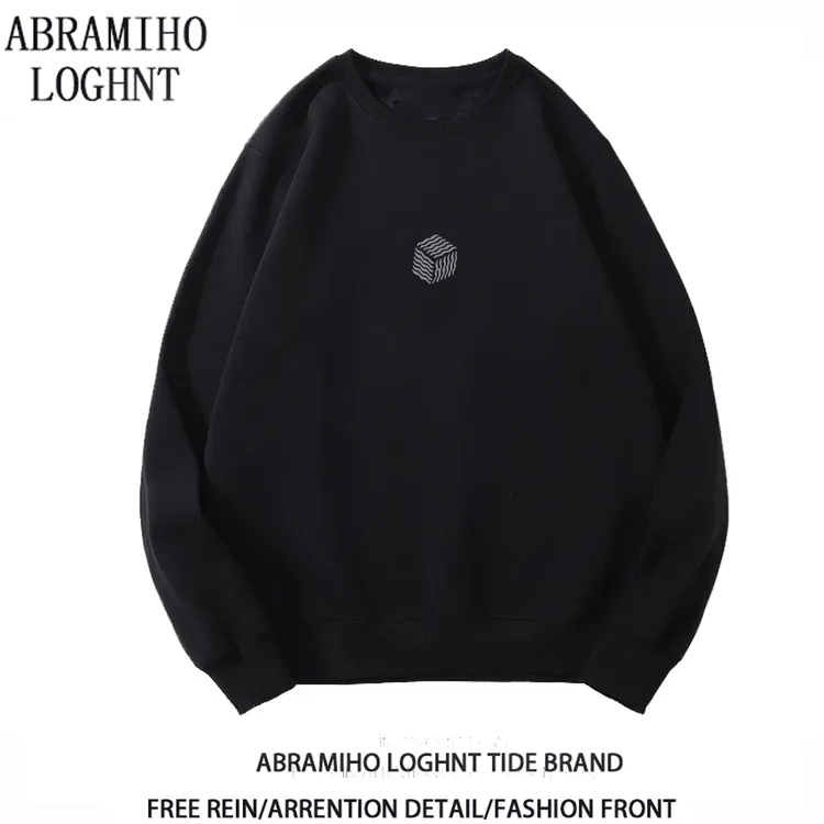 香港潮牌魔方圆领卫衣男士简约加绒卫衣休闲百搭商务潮流长袖上衣