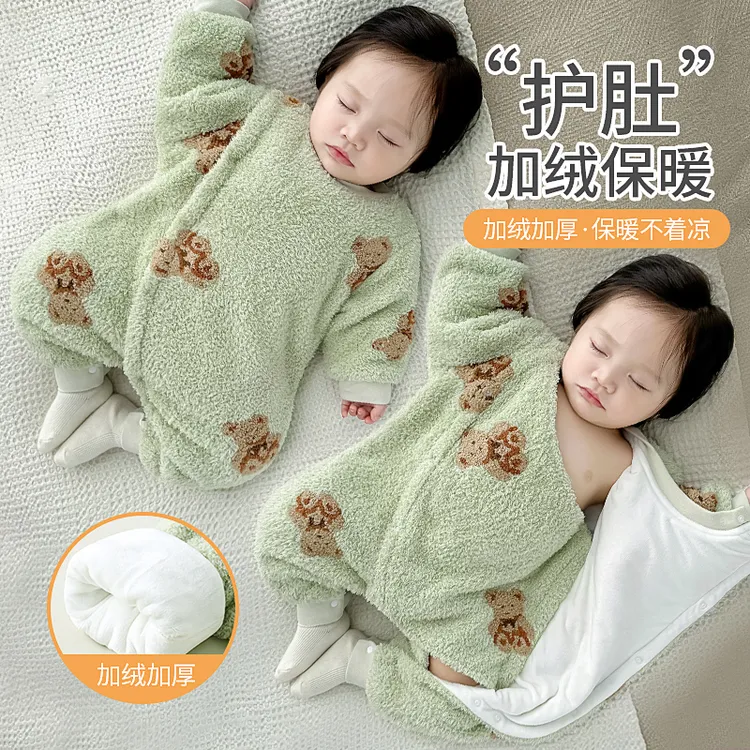 婴儿冬季夹棉保暖宝宝冬装连体衣服秋冬款棉服双层加厚外出家居服