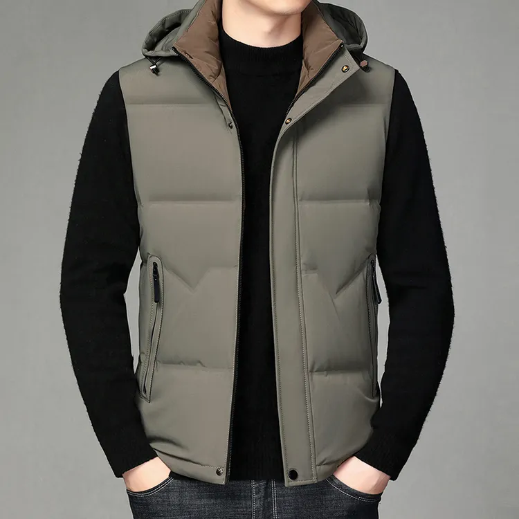 高端男士轻薄羽绒马甲冬季加厚保暖外穿中年爸爸连帽坎肩马夹外套
