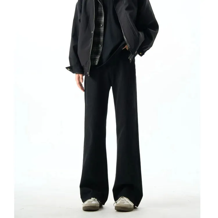 弹力微喇牛仔裤cleanfit穿搭男女同款长裤黑色休闲百搭中高腰裤