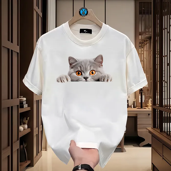猫红色纯棉短袖T恤青年男女款夏季ins潮牌宽松圆领半袖男士大码款