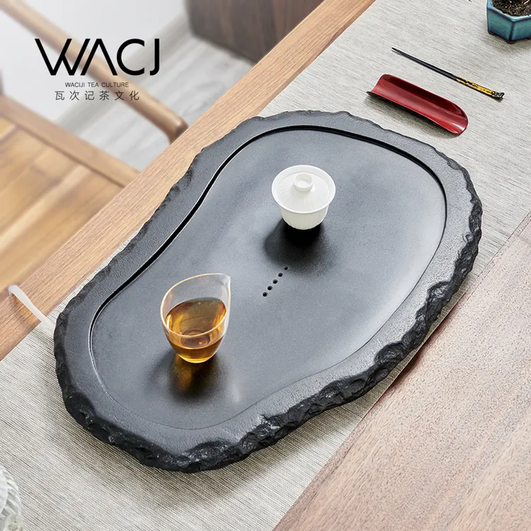 瓦次记天然乌金石茶盘办公家用茶台整块石头排水简约随形不规则