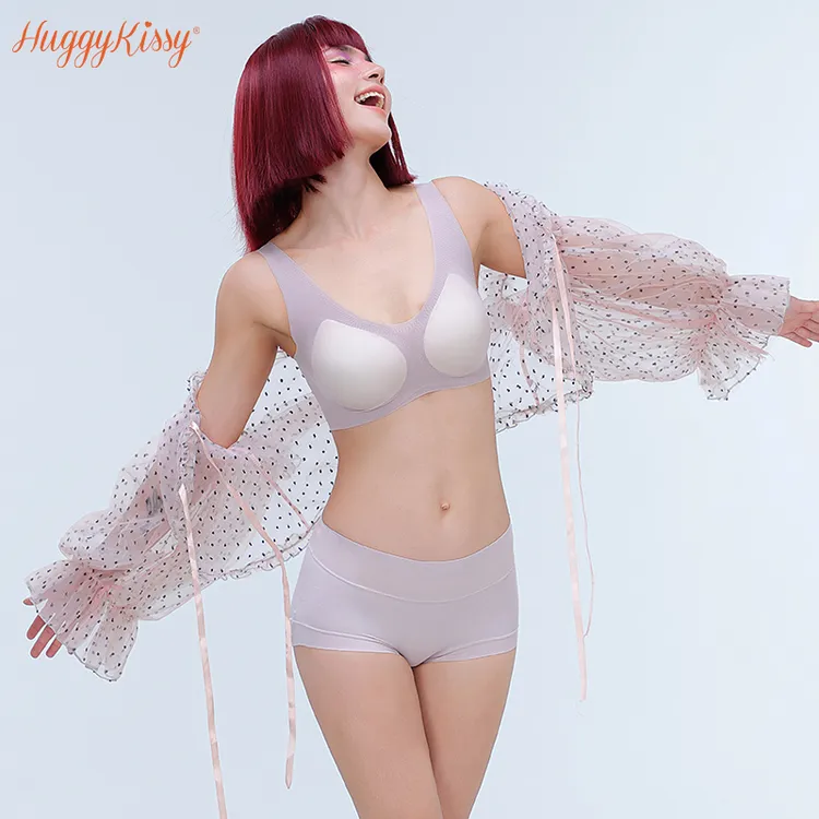 Huggy Kissy超薄冰丝内衣女夏季薄款凉感文胸夏天透气无钢圈小胸