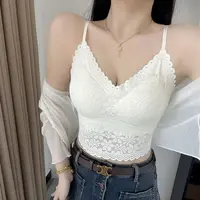 女士夏季冰丝吊带打底美背蕾丝背心带胸垫一体式防震