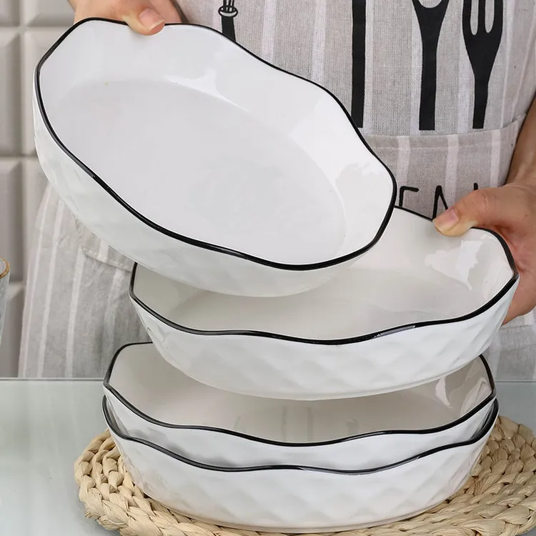 加深汤盘陶瓷8英寸家用菜盘 网红高颜值餐具简约新款加厚水果圆盘