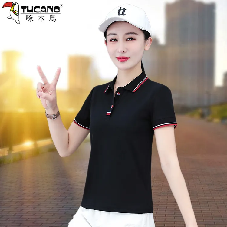 【官方品牌】啄木鳥polo衫短袖t恤女2025夏季新款休闲翻领体恤衫