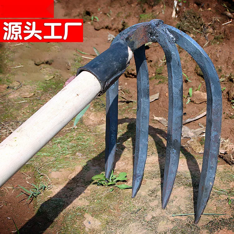 手工锻打四齿耙扁耙松土钉耙翻土种菜农具水泥耙开垦赶海工具