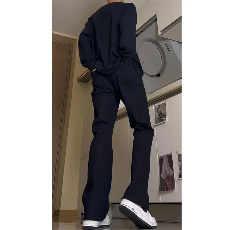 黑色弹力牛仔裤男款春秋季hiphop高街显瘦微喇休闲裤直筒窄版裤子