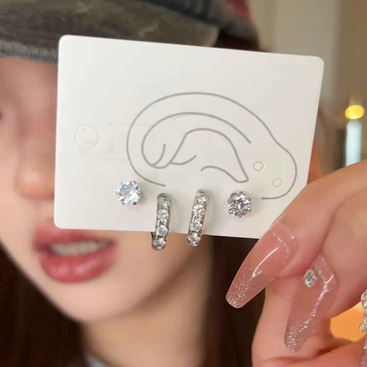 铜合金耳饰 4件套 ！睡觉不用摘！精致百搭耳环设计感耳饰耳钉女