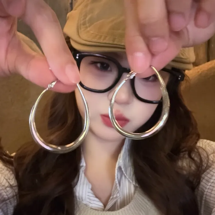 juji/橘几 合金耳饰 素圈耳环女新款爆款圆圈耳钉复古气质耳饰商品图