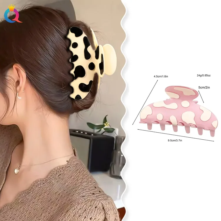 洋气时尚奶牛纹盘发夹后脑勺抓夹碎发盘头发女款鲨鱼夹发饰头饰品