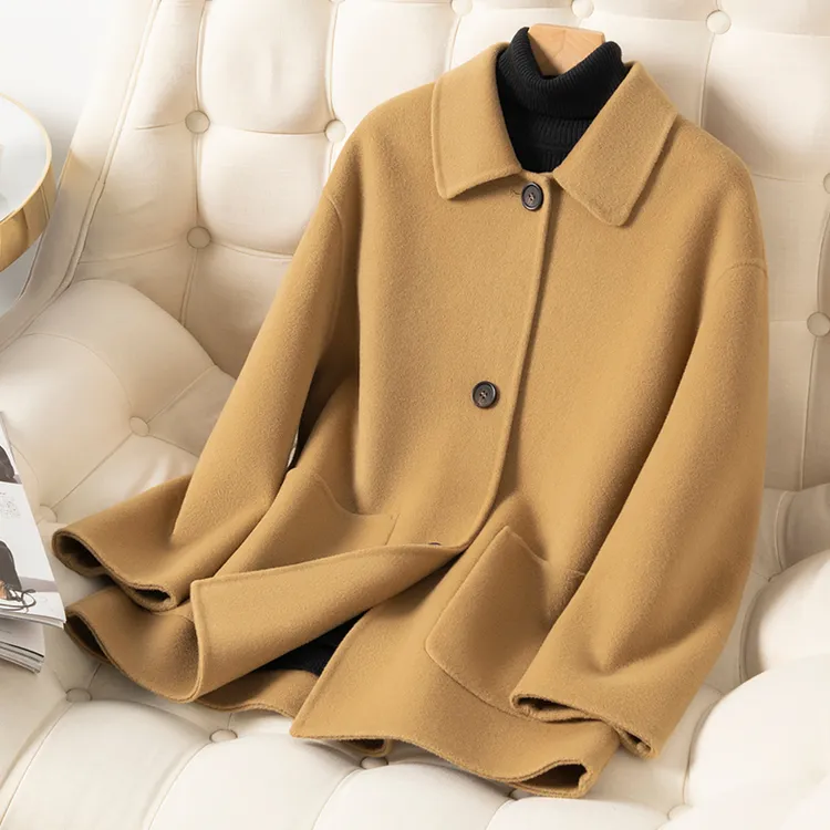 简约毛呢外套宽松双面呢大衣短款秋女冬季纯羊毛大衣毛呢外套