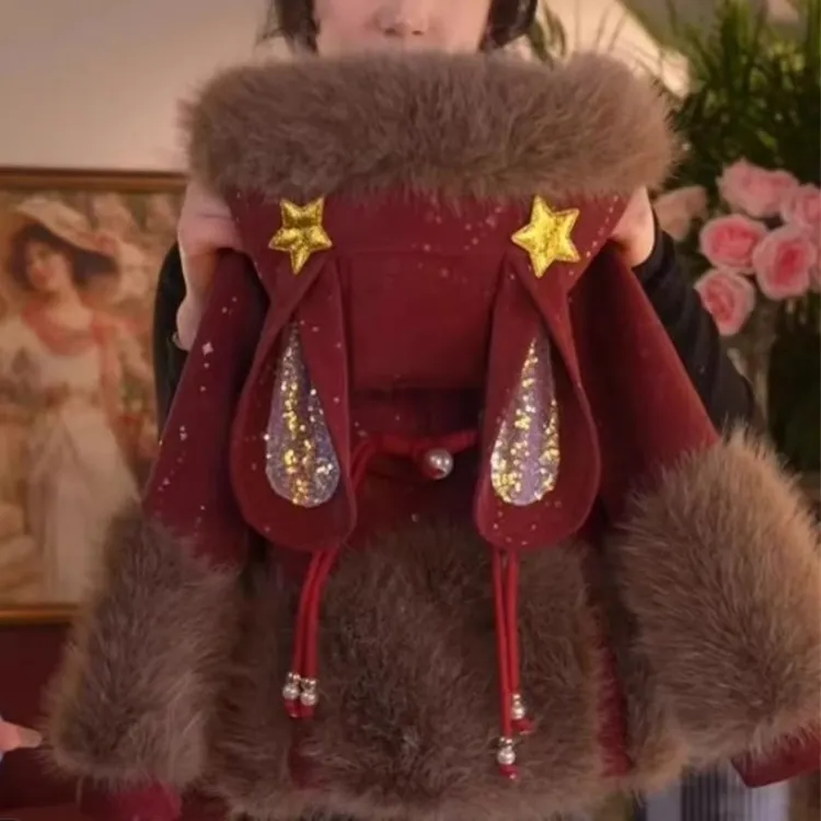 女童派克服2025新款冬款加厚保暖加绒冬装洋气儿童仿皮草毛毛外套