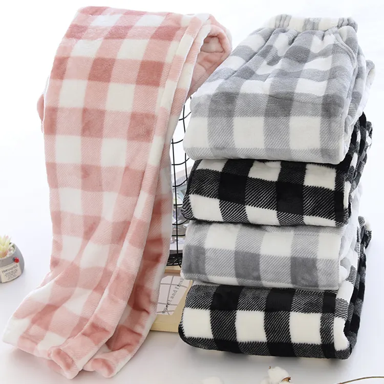 睡裤女冬季长裤法兰绒暖暖裤加绒加厚秋冬珊瑚绒裤子大码男家居裤