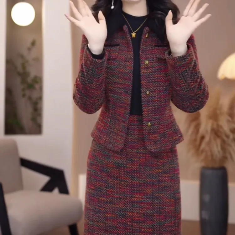 高档雪花绒两件套连衣裙女2024冬季新款洋气的加厚外套轻奢连衣裙