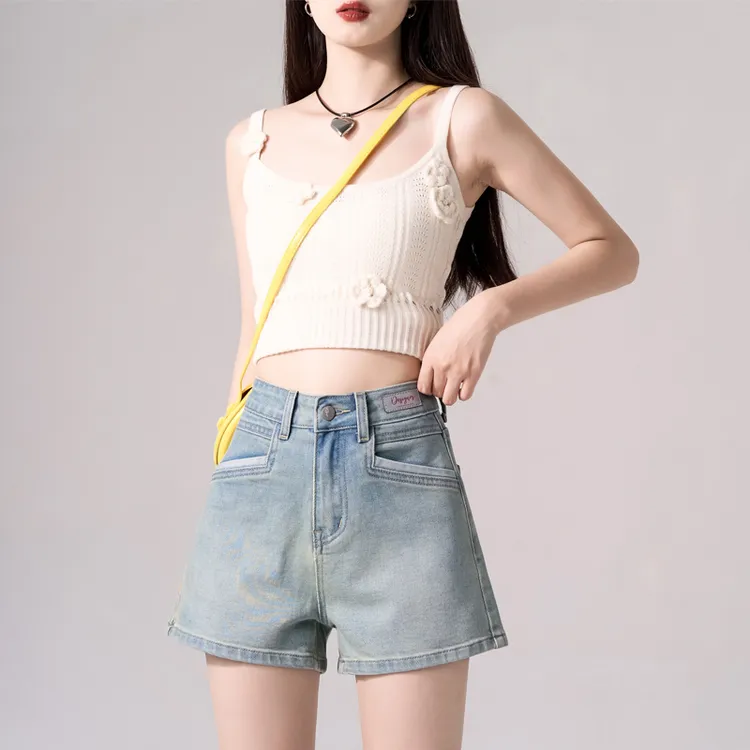 小个子a字高腰牛仔短裤女夏季薄款百搭显瘦设计感辣妹阔腿热裤