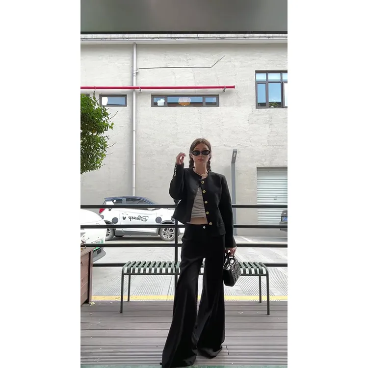2024新款女士秋季法式气质高级感小香风外套上衣高腰宽松阔腿裤