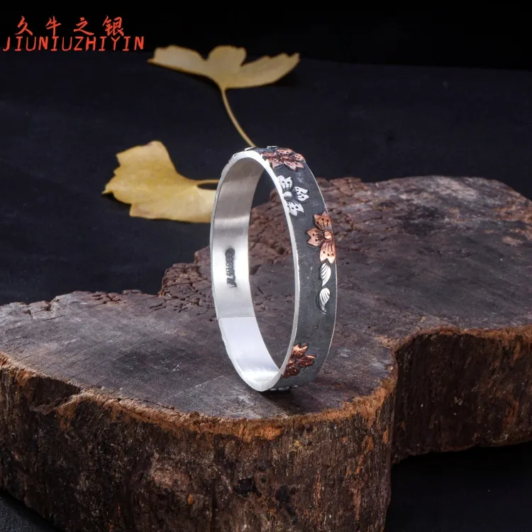 足银手镯 纯银手工精工雕刻浮雕立体图案复古简约手镯