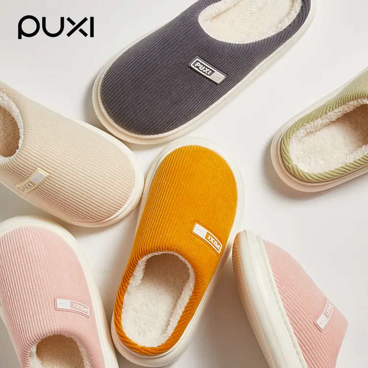 朴西灯芯绒女士棉拖鞋保暖加厚居家家用厚底毛拖情侣软底防滑男士