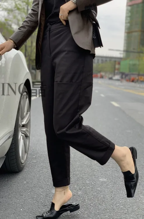 JING2025春季新款纯色休闲百搭前口袋设计女裤长裤直筒休闲女裤子