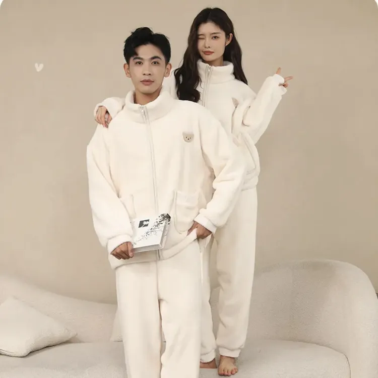 【小熊情侣玉兔绒家居服】2025秋冬爆款睡衣可外穿男女加绒保暖睡衣