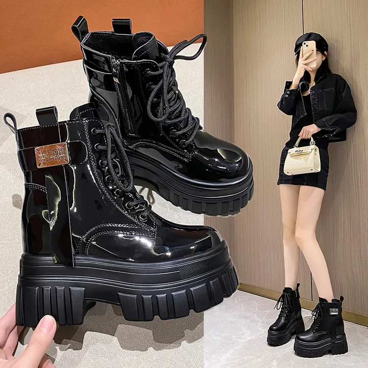 增高10CM马丁靴女小个子女鞋2025年新款冬加绒皮靴厚底内增高短靴