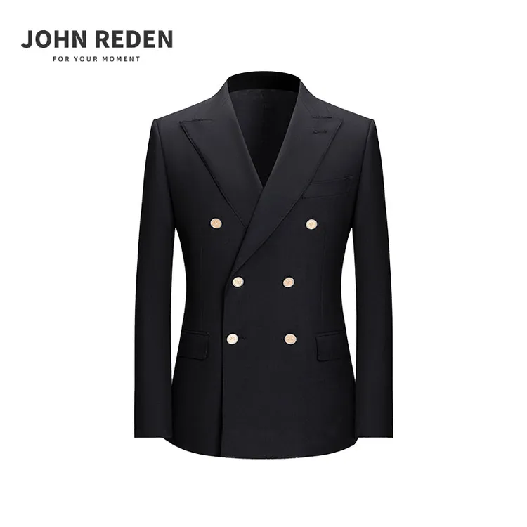 JOHN REDEN【高端定制级全羊毛】黑色布雷泽双排扣男士修身西服