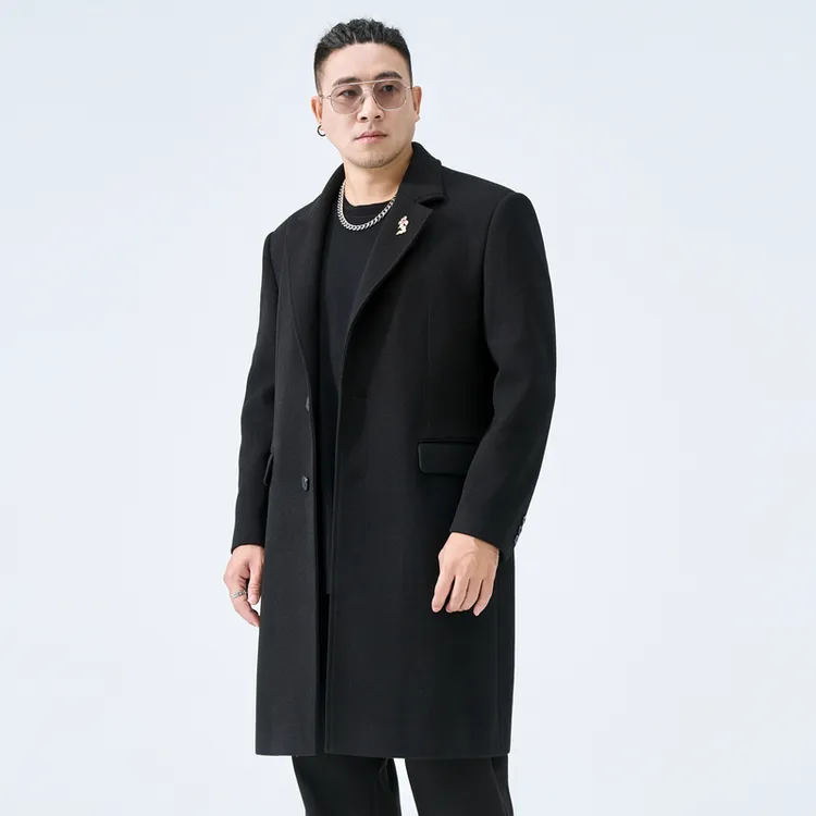 半墨大码男装正肩毛呢大衣男中长款中国风商务休闲外套胖子1835
