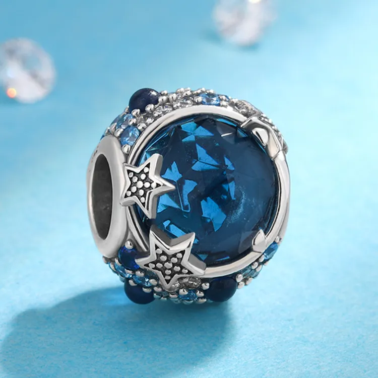 925银银制品 潘家风格手链女串珠925银diy珠子蓝色氛围感配饰气质