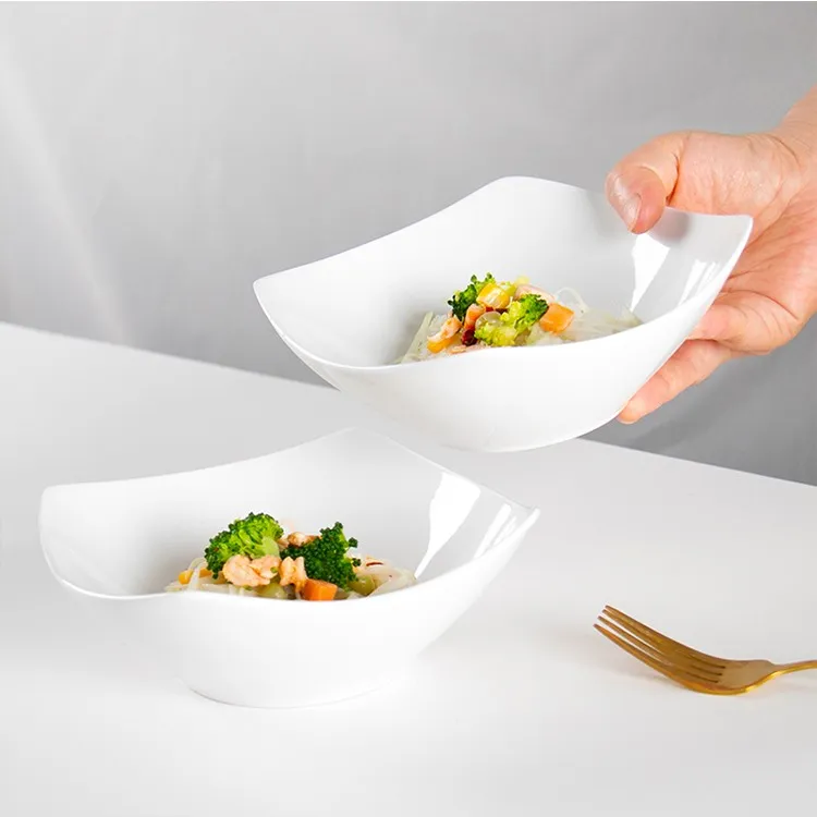 【4只】北欧ins风四角盘子创意简约陶瓷翘脚碗网红凉菜汤碗沙拉碗盘