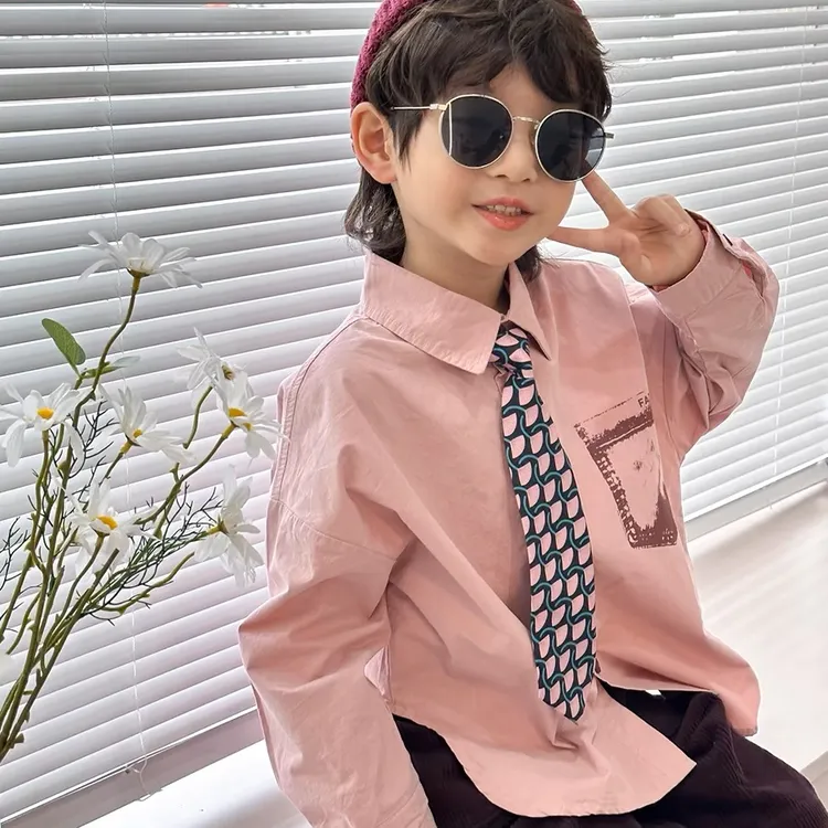 儿童粉色衬衫春季新款韩版洋气中小童帅气时髦衬衣潮时尚春款