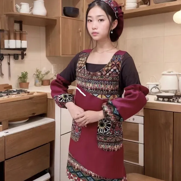 拼色防油污居家围腰民族风家用做饭时尚大扫除酒店围裙成人D