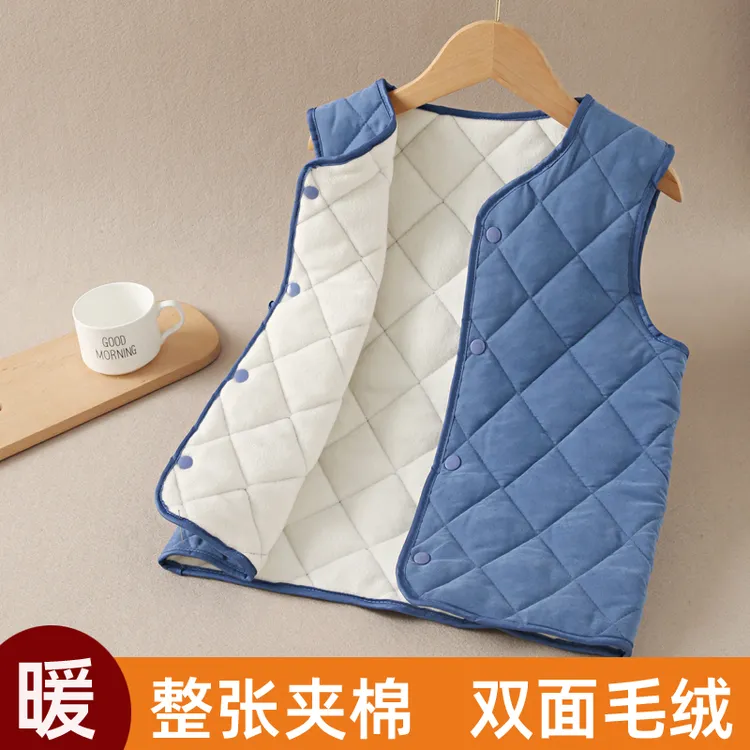 儿童棉马甲男女童加绒棉背心秋冬中大童宝宝贴身保暖马夹校服内胆