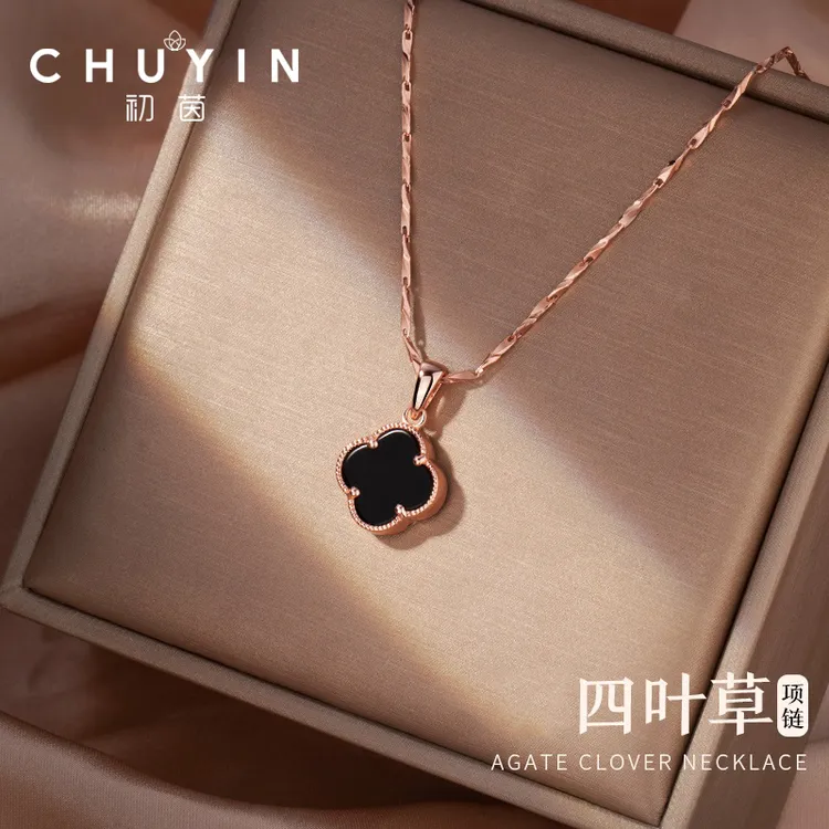 坠链均足银 999足银项链女四叶草锁骨吊坠轻奢圣诞节礼物送女友